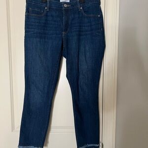 LOFT Blue Ankle Cropped Jeans with Distressed Hem